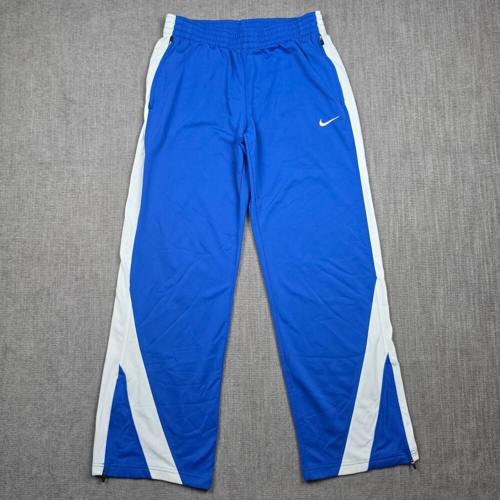 Nike Track Pants Mens M Blue White Side Stripe Zip Ankle Pockets Y2K Loose Fit